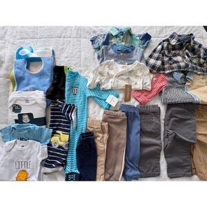 Baby Boy Clothes Lot Carters Gerber Luvable Friends Bibs Pants Shirts 15+ 0-12MO